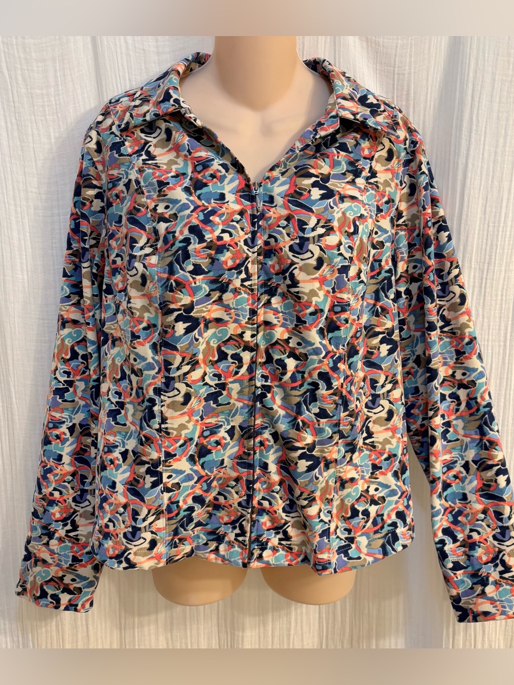 Christopher & Banks Multicolored Artsy Abstract Zip-Front Shirt Jacket. Size M